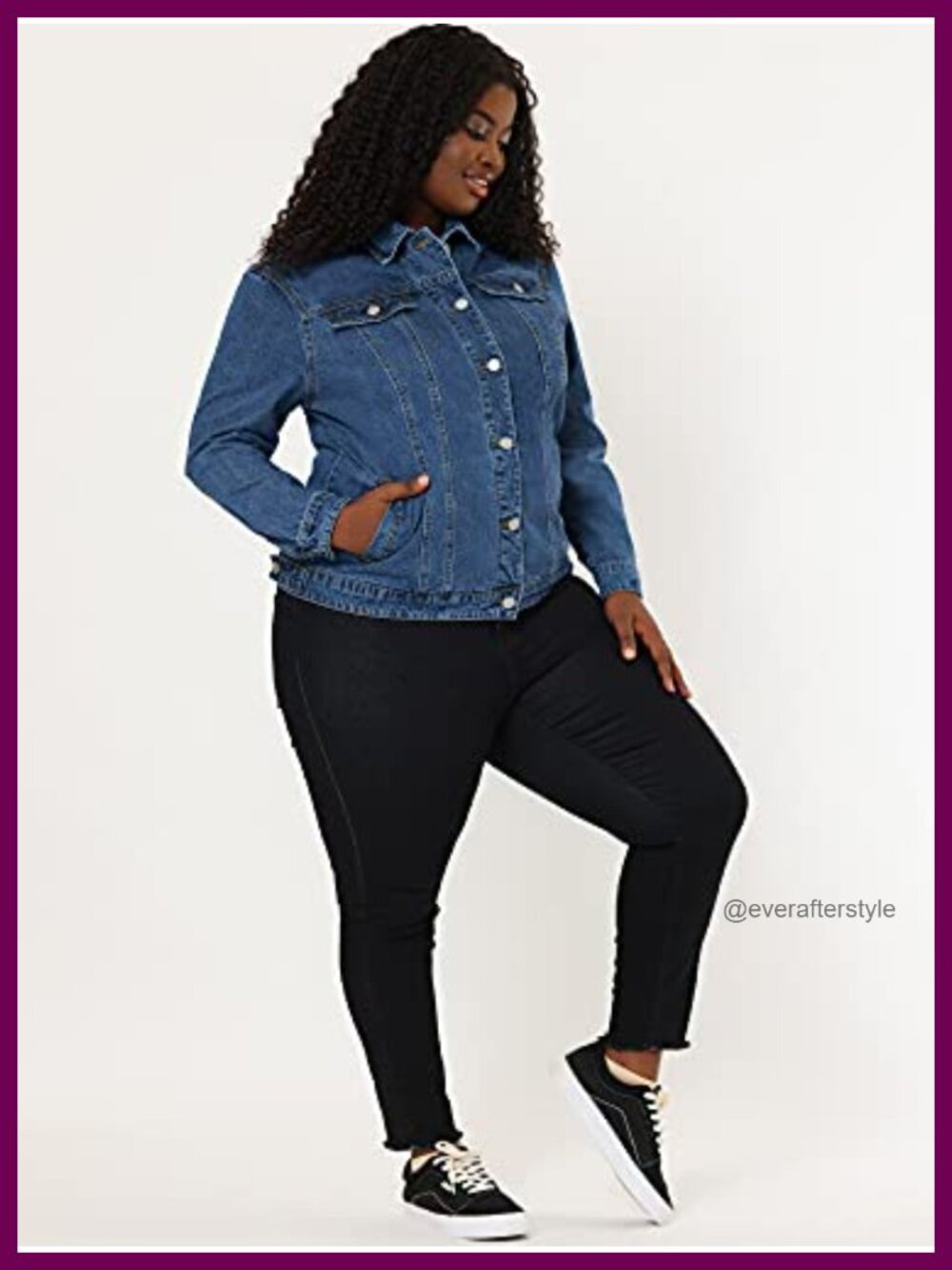 Plus Size Button Stitching Washed Denim Jacket - Picture 2 of 6